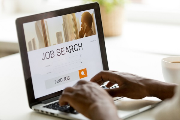 Laptop showing a webpage titled job search